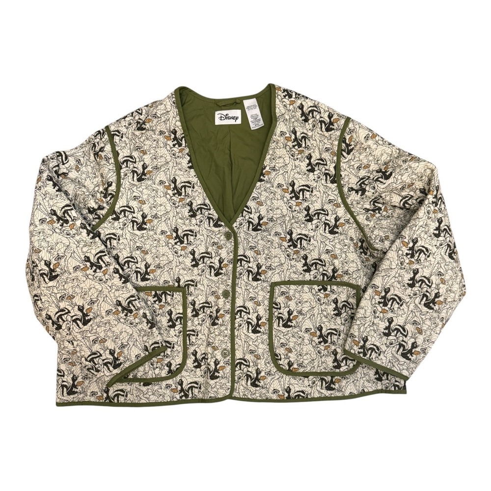 Disney All Over Bambi Thumper Flower Quilted Jacket Womens 1X Plus Size